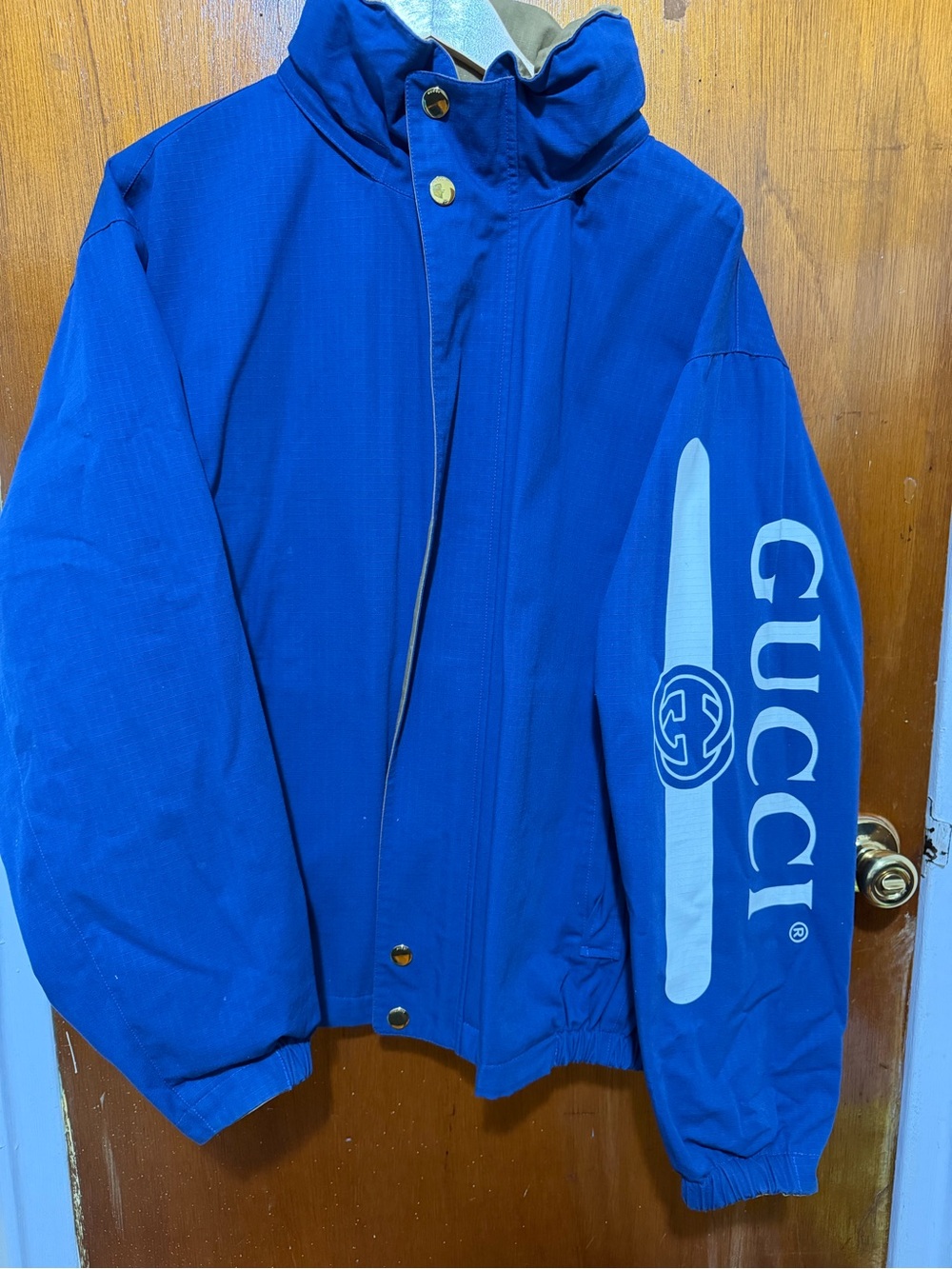 Gucci Reversible Men's Blue Logo Sleeve Jacket